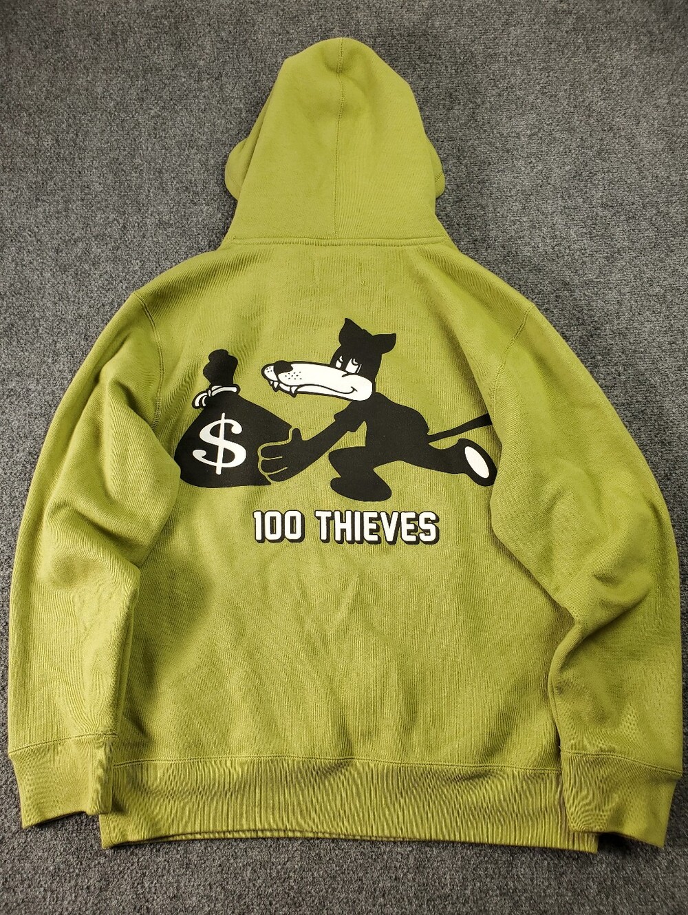 100 Thieves Wolf Pullover Hoodie Medium Olive Green Thief Dog Graphic Streetwear